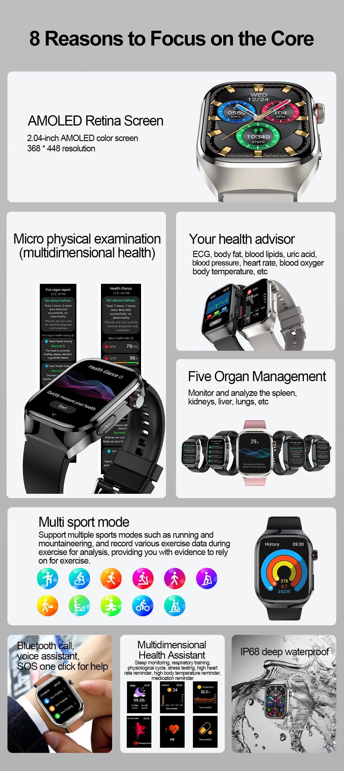 2025 New ECG+PPG Accurate Measure Heart Rate Smart Watch Men Blood Pressure Lipids Uric Acid Bluetooth Call Health Smartwatches