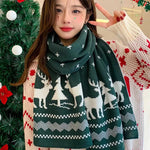 Christmas Scarf for Women Men Cute Deer Elk Knitted Scarves Winter Warm Woolen Shawl Girls Christmas Present