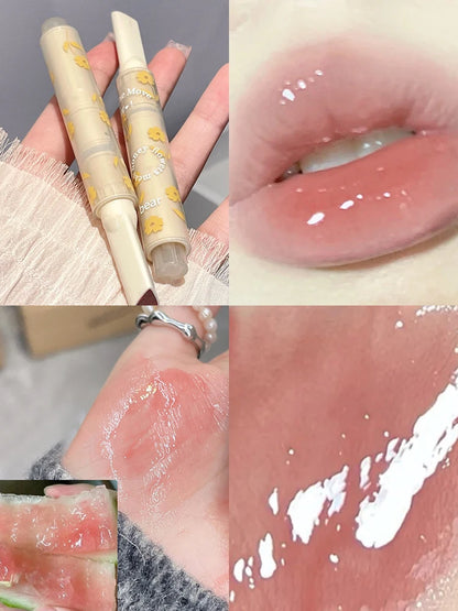 Gege Bear Floral Whisper Moisturizing Mirror Shine Lipstick — Glossy Jelly Finish, Heart-Shaped Bullet, Hydrating Lip Balm