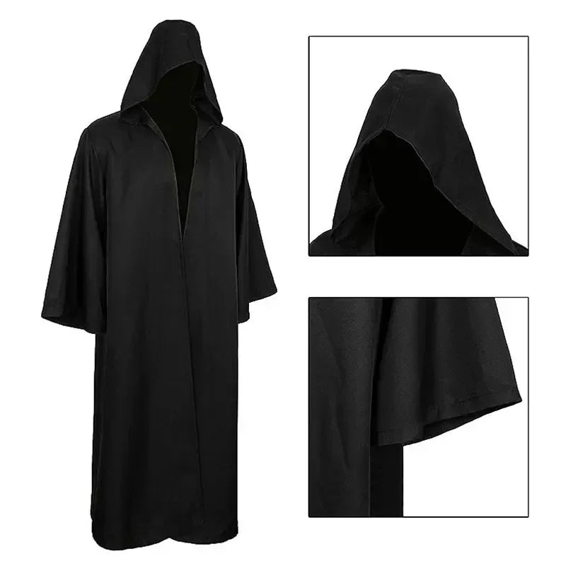 Halloween Cloak Cosplay Costume Adults Sorcerer Long Shirt Hooded Black Robe Costume Wizard Tunic Hooded Robe
