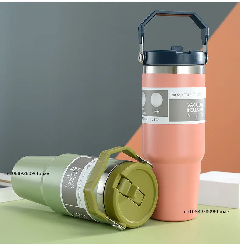 20oz/30oz Thermal Water Bottle With Straw Stainless Steel Car Coffee Mug Keeps Cold and Heat Thermal Mug Tumbler Vacuum Flasks