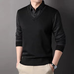Winter Fleece Knit Pullovers Men Smart Casual Knitted Sweaters Mens Shirt Collar Fake Two Knitwear Fashion Slim Fit Man Sweater