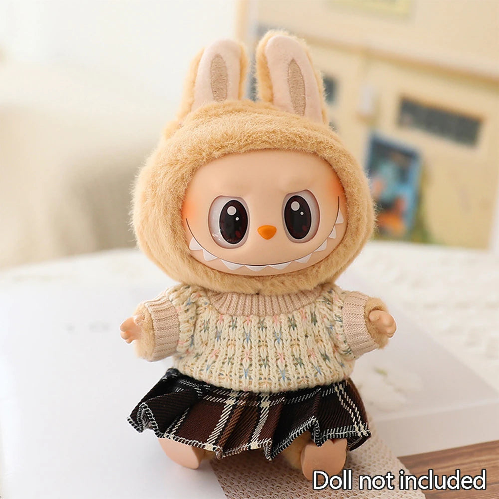 Mini Doll'S Clothes Outfit Accessories for 15-17cm Ropa Labubu & 10cm Cotton Doll Love Hoodie Pink Yarn Skirt Clothing no doll