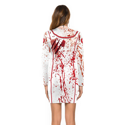 Women's Halloween Costume Dress Cosplay Nurse Costume Uniform Party Sexy Tight Skirt Dress For Female Skeleton Party Carnival