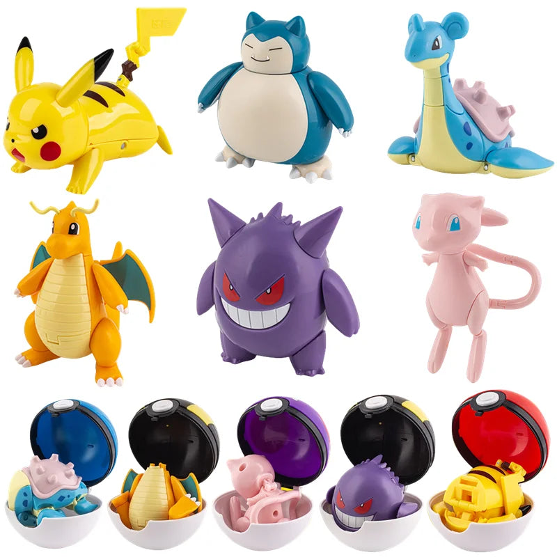 Pokemon Figures Toys Pocket Monsters Ball Model Pikachu Gengar Pokeball Dragonite Snorlax Pokeball Action Figures Toy