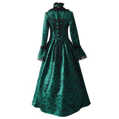Women Vintage Exquisite Dress Gothic Retro Floral Print Ball Gowns Dress Medieval Renaissance Court Dress Halloween Costume
