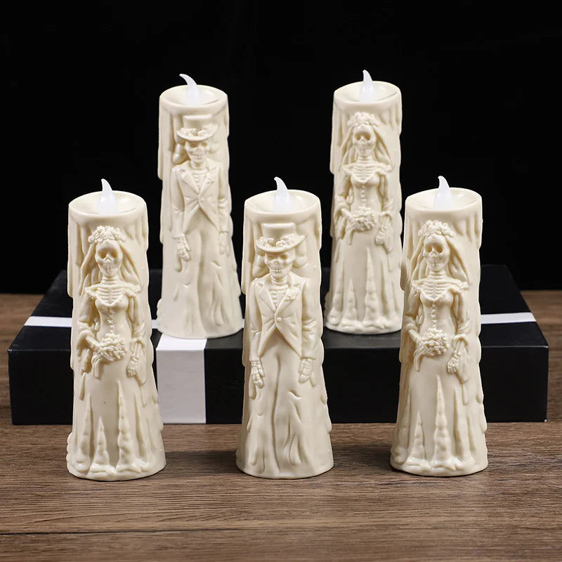 Halloween Horror Ghost Bride Groom LED Candle Electronic Light Halloween Skeleton Lamp Party Decoration Flameless Night Lights