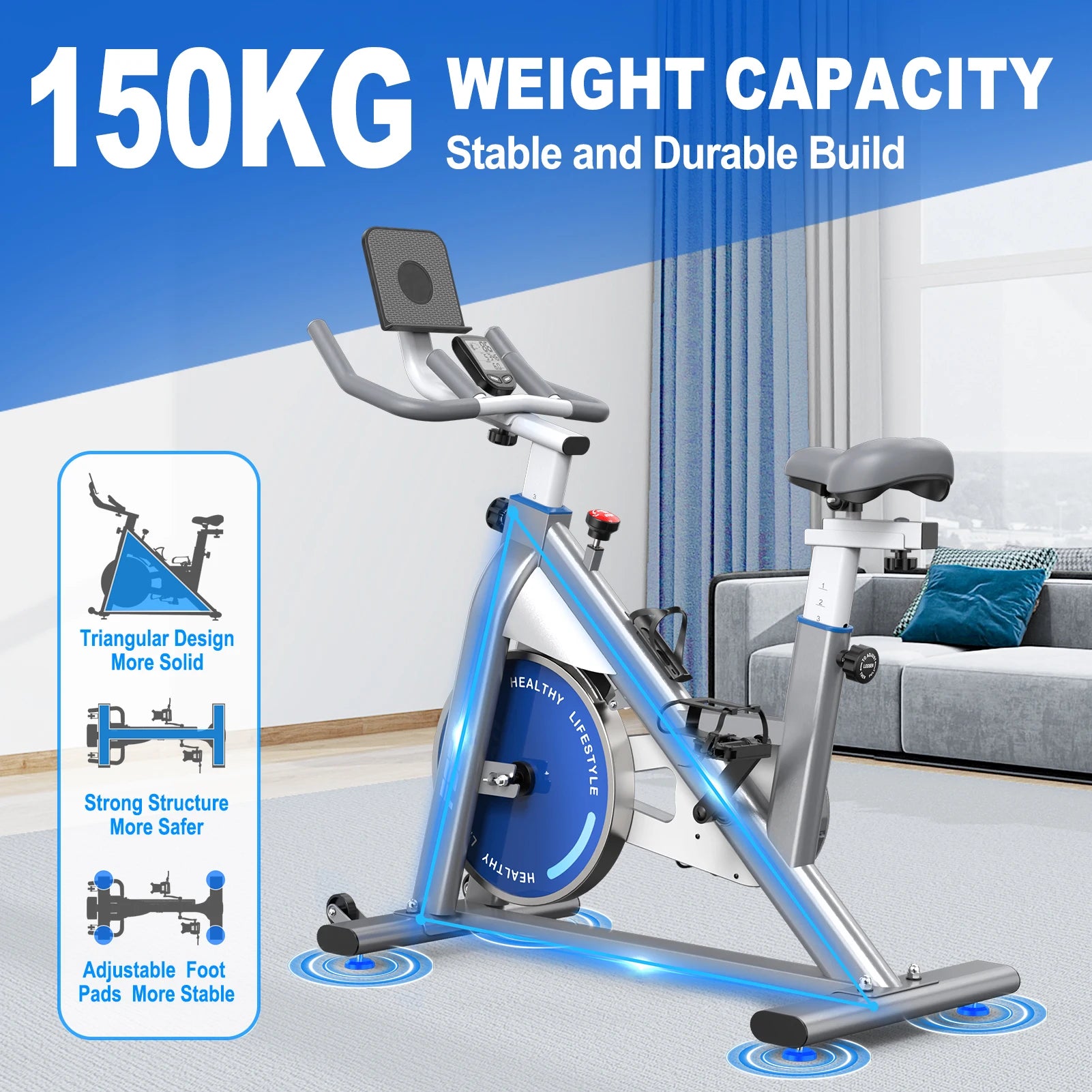 Fysiq Fs50 Exercise Bike 300W, 4-Way Adjustable Ergometer, Indoor Fitness Bike with Rpm Display, Tablet Holder, 150kg Capacity