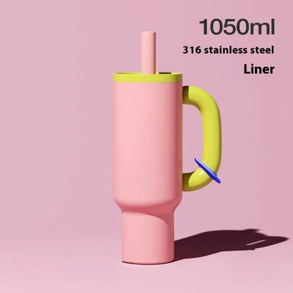 2025 New Female King Cup 304 Stainless Steel Straw Insulated Ice Cup - Thick, Portable Handle Design for Trendy Hydration