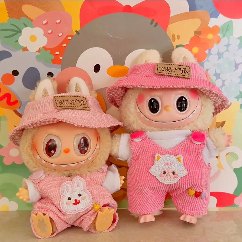 Labubu Doll Fashion Set Cute White Shirt Hat Animal Overalls Doll Clothes Accessory Gift for 17cm Doll