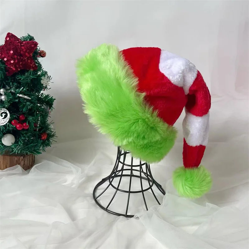 Splicing Christmas Santa Hat Xmas Long Plush Holiday Red Hat For Woman And Man Unisex 2025 New Year Festive Party Supplies Gifts
