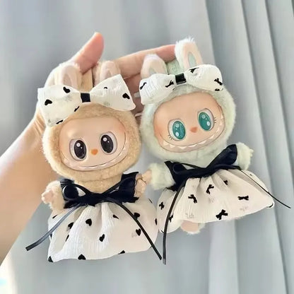 Doll Clothes For Labubu Clothing Princess Cute Heart Dress Gauze Skirt Headwear 2PCS/Pack Plush Cotton Doll Dress Up Accessory