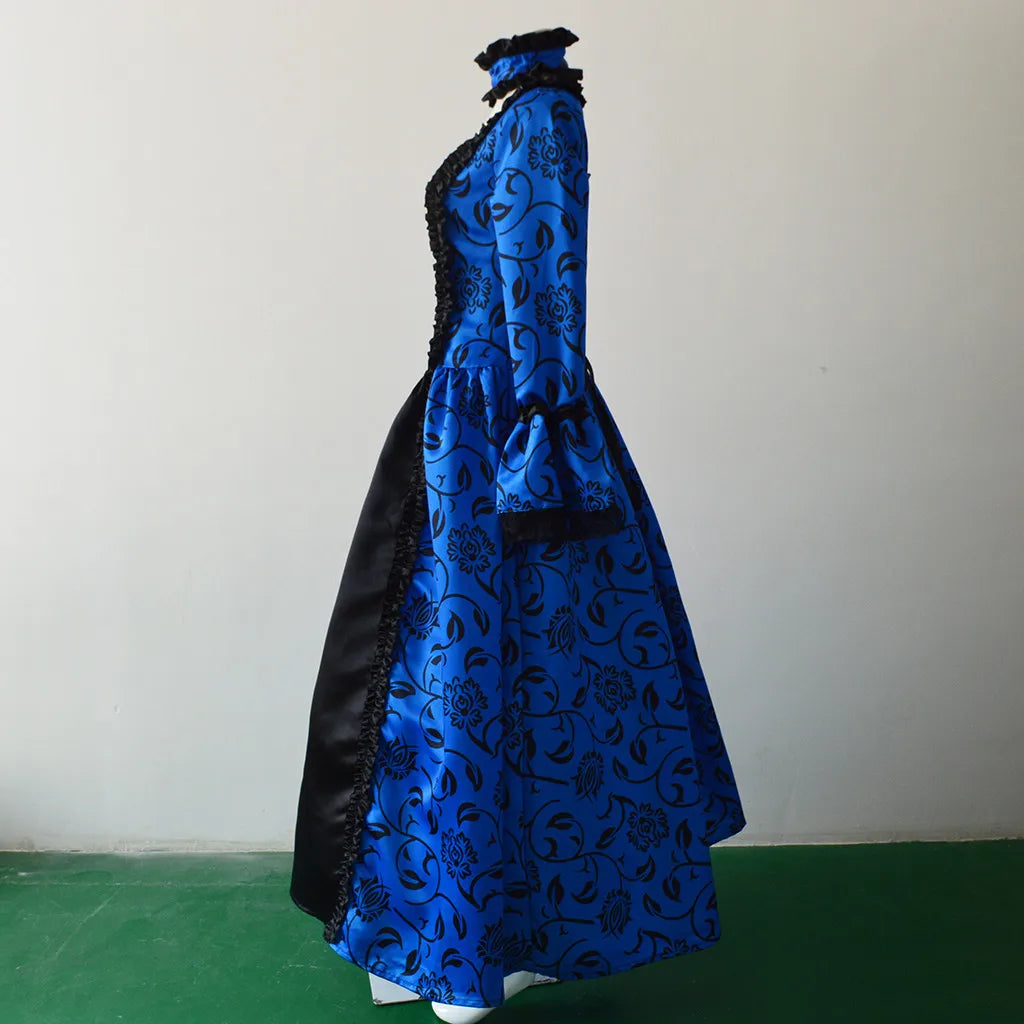 Women Vintage Exquisite Dress Gothic Retro Floral Print Ball Gowns Dress Medieval Renaissance Court Dress Halloween Costume