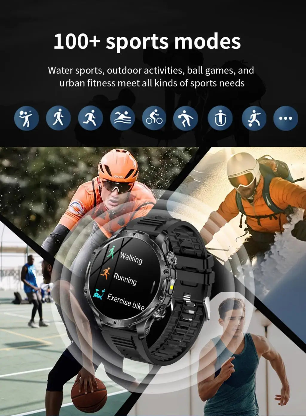AK75 Smart Watch Flashlight 1.9inch Men Outdoors Sports Fitness Tracker 700mah Large Battery BT Calling LED Light Smartwatch