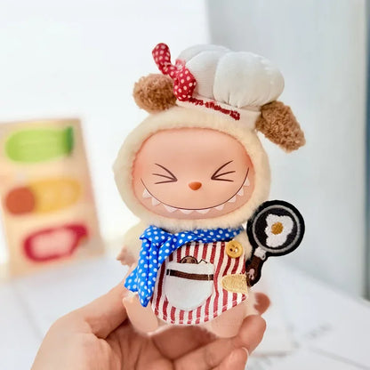 Doll Clothes For LABUBU Frog Set Jumpsuit Kawaii Fisherman Hat 2PCS/Pack Plush Cotton Doll Dress Up Game Decoration