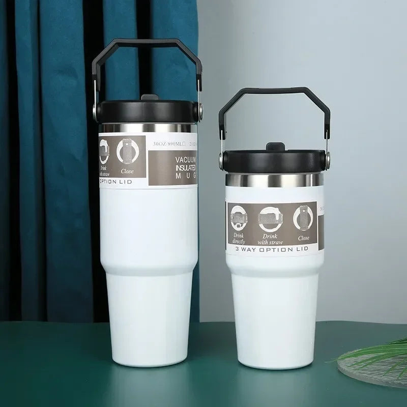 20oz/30oz Thermal Water Bottle With Straw Stainless Steel Car Coffee Mug Keeps Cold and Heat Thermal Mug Tumbler Vacuum Flasks