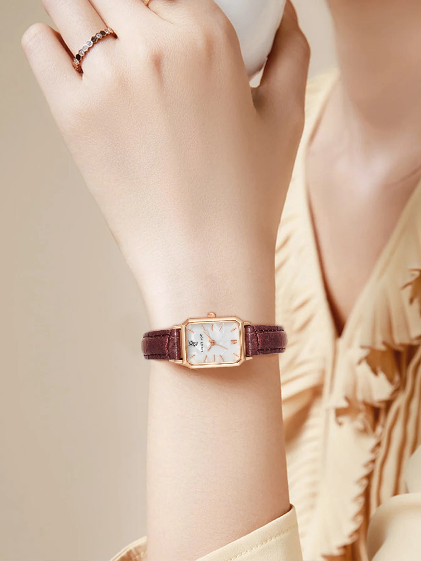 LUCKY FOX Women Watches Fashion Green Square Leather Quartz Watch Luxury Ladies Wristwatch Girlfriend Gift