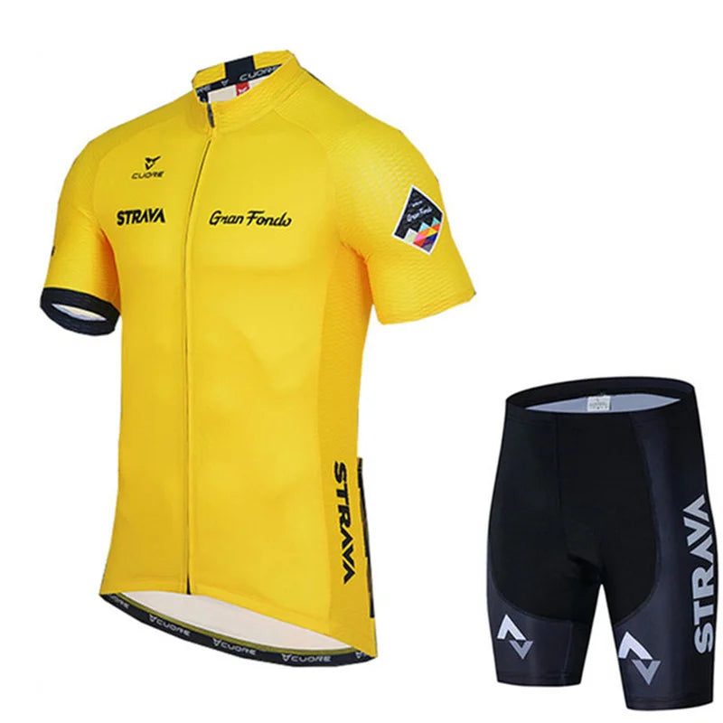2025 STRAVA Cycling Jersey Set – Men’s Short Sleeve Pro Team Bike Clothing, Summer Road & MTB Bicycle Wear Maillot Ciclismo