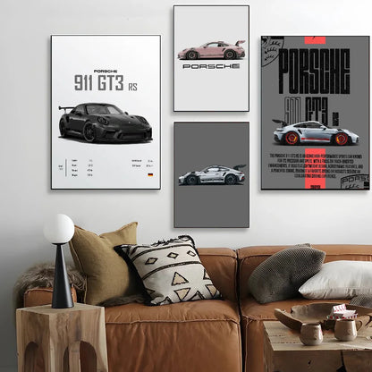 Sport Cars Poster Self-adhesive Art Waterproof Paper Sticker Coffee House Bar Room Wall Decor