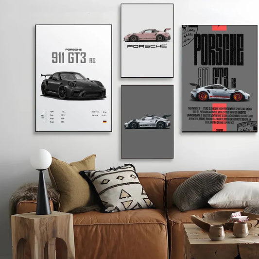 Sport Cars Poster Self-adhesive Art Waterproof Paper Sticker Coffee House Bar Room Wall Decor