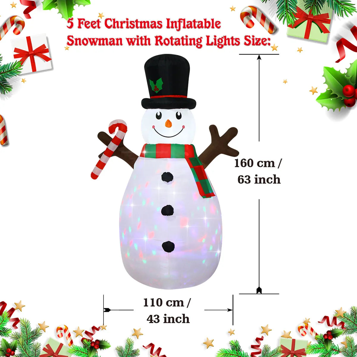 Christmas Inflatable Decorations - Branch Snowman, Santa Claus, Gingerbread Man, Gift Bag Snowman LED Light Lawn Decorations