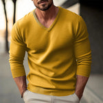 Autumn Winter Men's Knit Pullovers Solid Color V-Neck Slim Fit Long Sleeve Knitted Sweater Men Fashion Casual Pullover Sweaters
