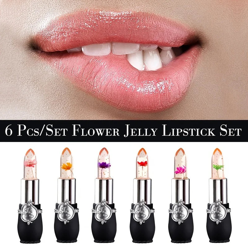 Flower Jelly Lipstick Set Temperature Change Moisturizer Flower Lip Stick Long Lasting Lip Balm Magic Color Change Lip Gloss Set