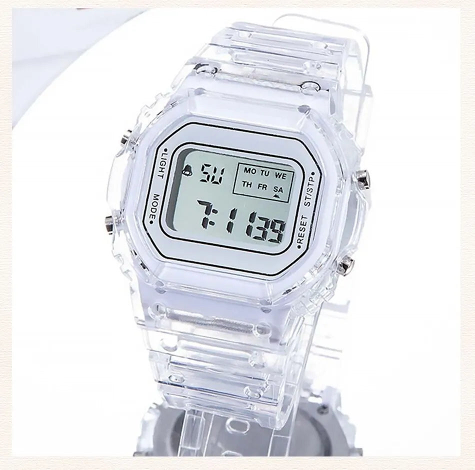 Sports Electronic Watch Men and Women Square Junior High School High School Students White LED Digital Watches