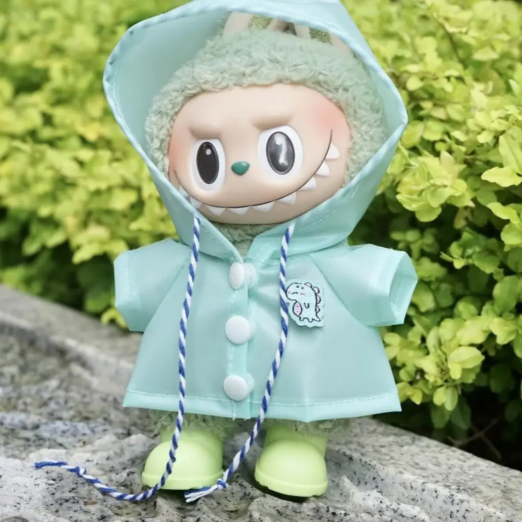 For 17 cm labubu v1/v2/v3 clothes summer doll clothes rabbit ear raincoat for Labubu Outfit DIY Labubu Clothing Gift