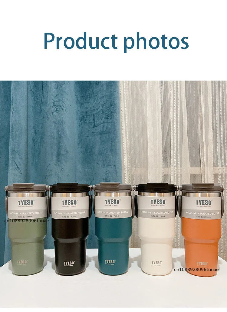 Tyeso 600/750/900ML Car Coffee Cup Thermo Bottle with Straw Portable Sport Insulated Vacuum Flask Travel Thermal Water Bottle