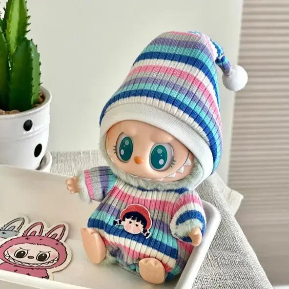 17cm Mini Plush Doll'S Clothes Outfit Accessories For Korea Kpop Labubu V1 V2 V3 Christmas onesie hat set Clothing