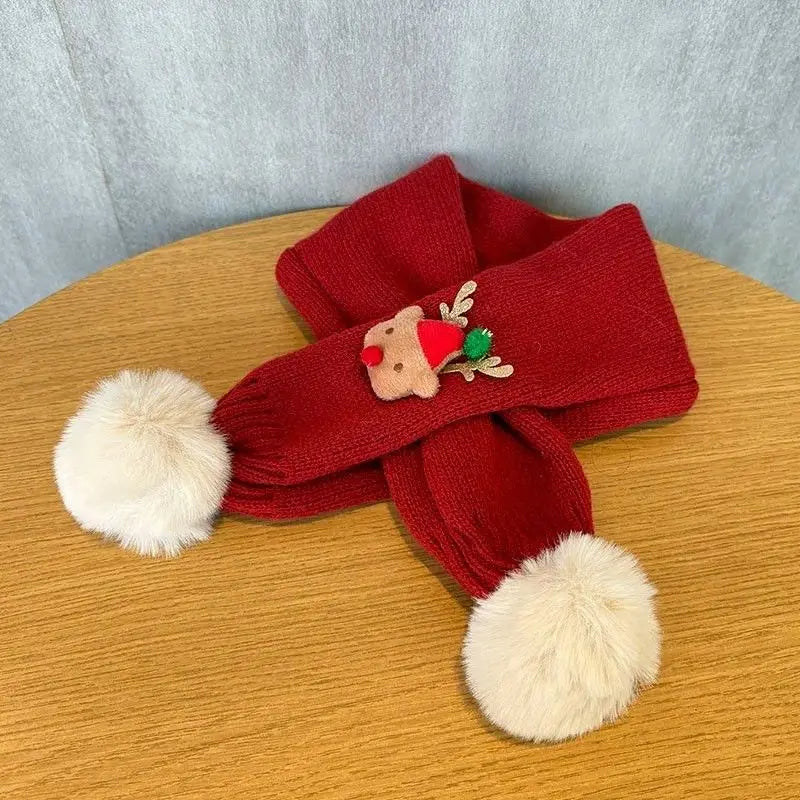 Christmas Scarf for Kids Red Knitted Cross Neck Warmer Winter Baby Boy Girl Unisex Outdoor Riding Anti-Cold 1-6 Years