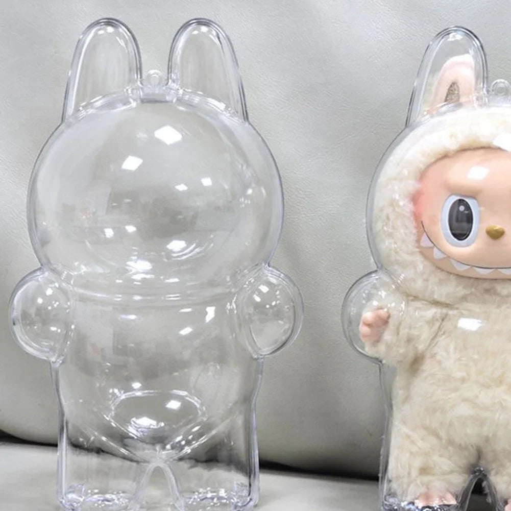 Transparent Macaron Doll Case For Labubu - Popmart Bubble Mart Storage Box, Dustproof Cover for Elf, Christmas New Year Gift