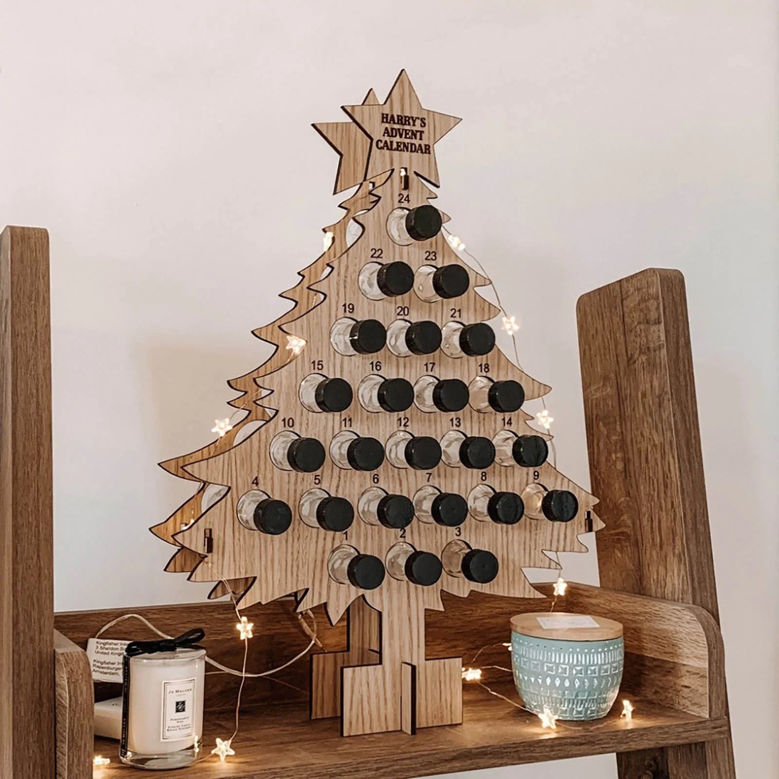 Christmas Countdown Wine Rack Wooden Christmas Tree Shaped Bottle Holder Festive Decor Ornament Craft Accessory