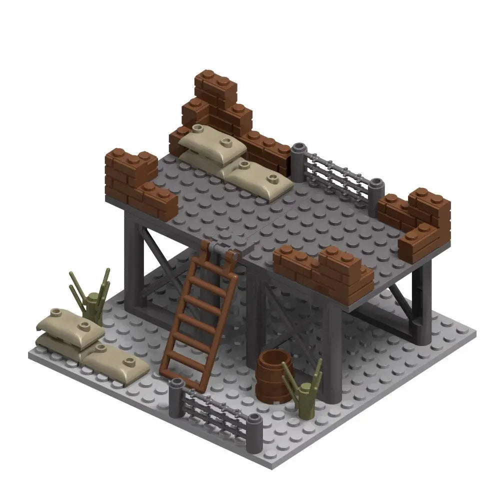 WW2 Military Army Soldiers World War 2 Military Base Observation Tower Model Assemble Building Blocks Bricks Children's DIY Toys
