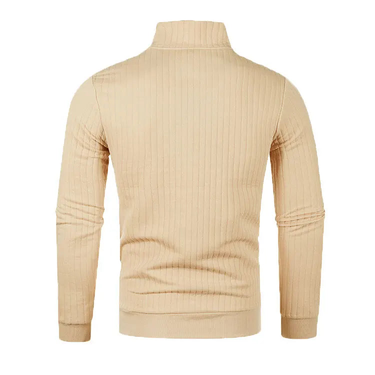 Spring Autumn Men's Half Zipper Knit Pullovers Solid Color Loose Casual Stand Collar Long Sleeve Pull On Knitted Sweater Men