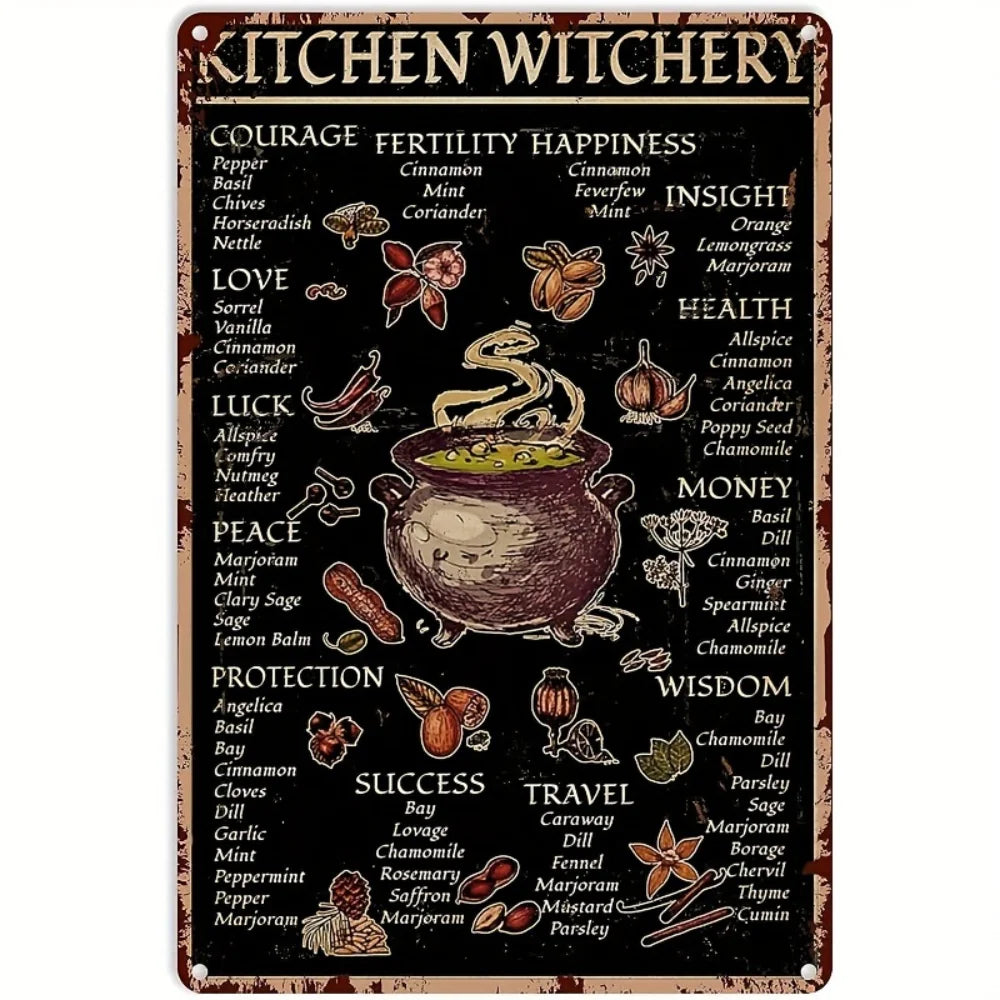 Kitchen Witchcraft Witch Decor Halloween Vintage Metal Sign Witchcraft Baking Kitchen Decor Iron Painterly Garden Wall Art