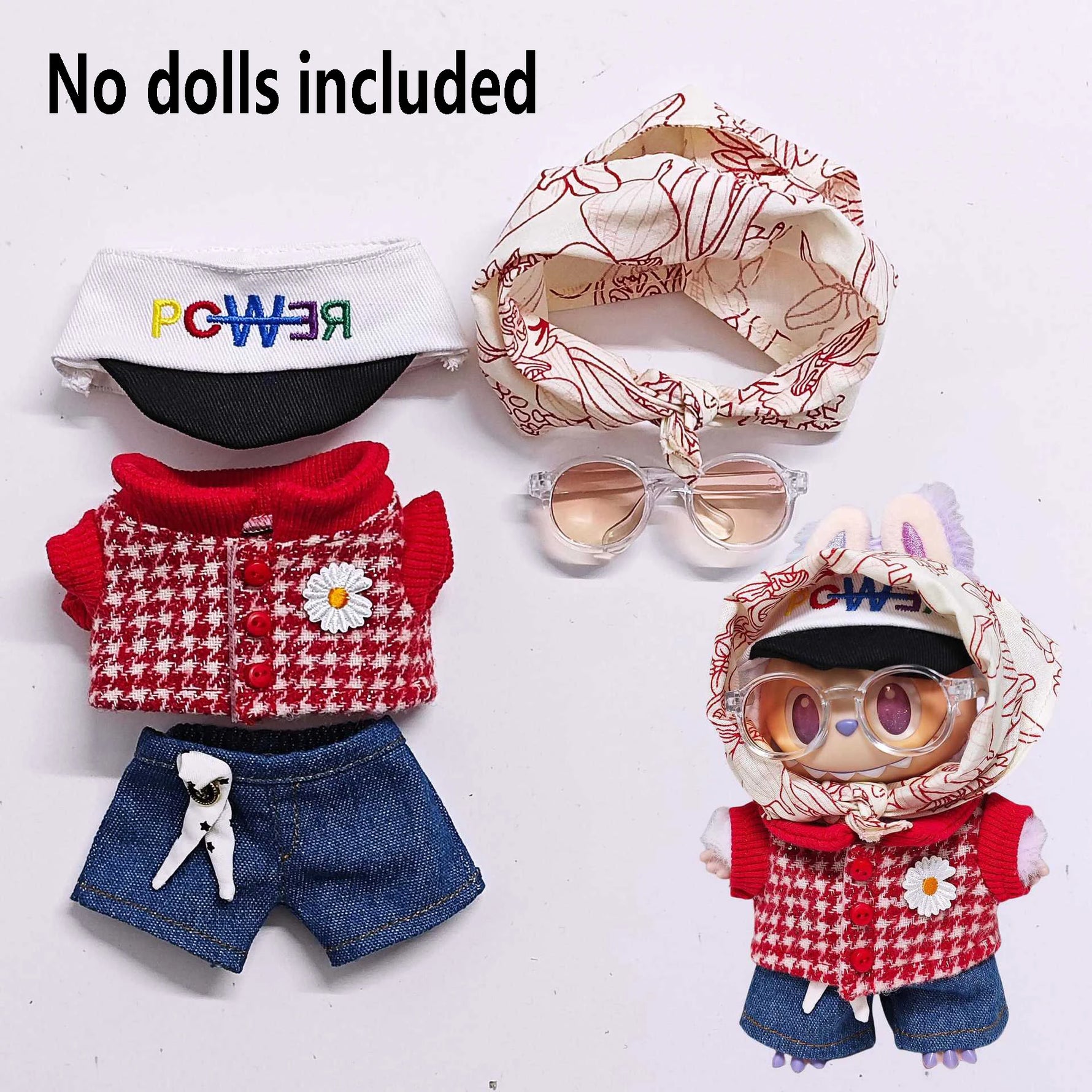 For Labubu Selects 15cm / 17cm Red GD Clothes, Jeans Set, Labubu Universal Clothing