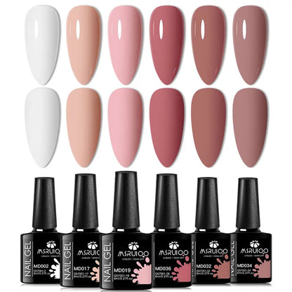 6pc All-season Gel Nail Polish Set Nude Pink Red Glitter Semi Permanent UV Gel Polish Kits All For Manicure Soak Off Vernis