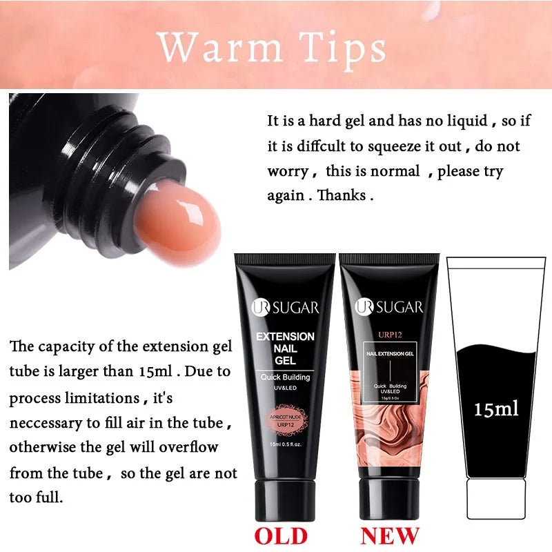 UR SUGAR 15ml Extension Gel Nail Polish Bright Nude White Clear Semi Permanent UV Hard Gel Nails Finger Prolong Gel Varnish Set