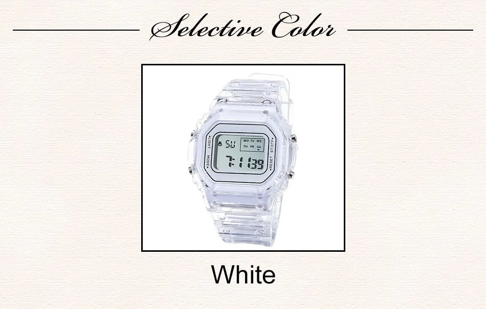 Sports Electronic Watch Men and Women Square Junior High School High School Students White LED Digital Watches
