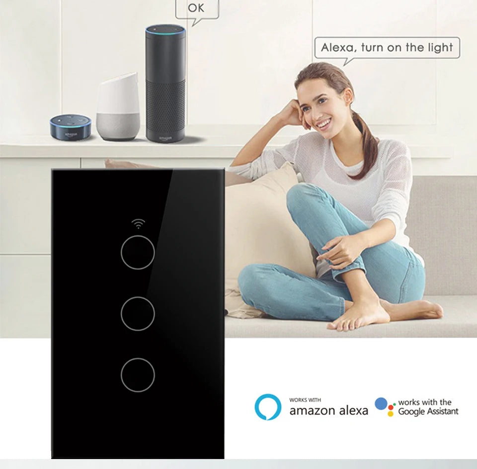 Tuya WiFi Touch Wall Smart Switch 1/2/3 Gang Light Switch Without Neutral Line Smart Life APP Control Support Alexa Google Home