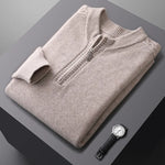 100% pure wool sweater round neck men's thick solid color long sleeved pullover sweater zipper wool knit winter cashmere sweater