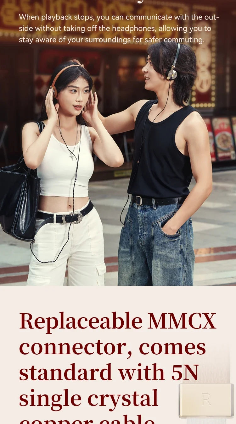 ROSESELSA Distant Mountain Retro Over Ear HiFi Headsets OOTD Vintage Metal Wired Headphones with MMCX 3.5mm Plug