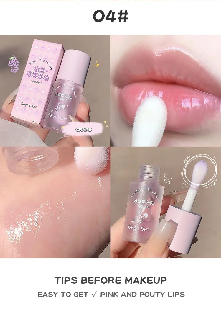 Gege Bear Crystal Jelly Fruit Lip Oil Peach Grape Avacado Hydrating Moisturizing Nourishing And Lightening Lips Line