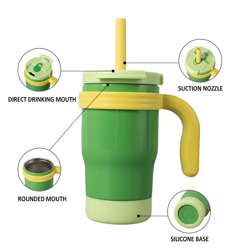 420ML Kids Thermos Bottle Leak Proof Tumbler With Handle Stainless Steel Travel Straw Mug For Toddler Boys Girls Christmas Gifts