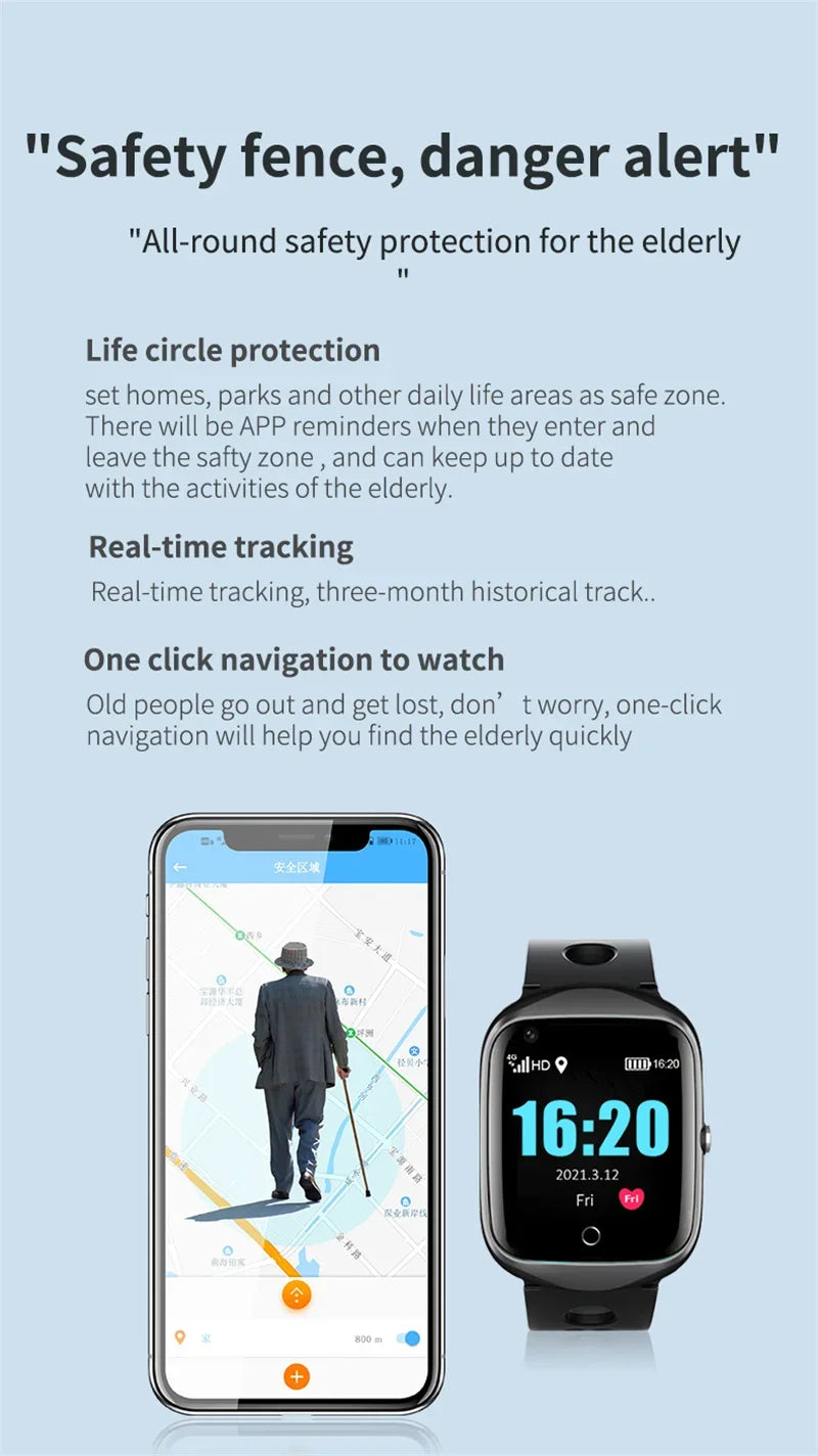 4G Elderly Smart Watch GPS Tracker Video Call SOS Heart Rate Monitoring IOS Android GPS+WIFI+LBS Positioning Smart Clock FA66S