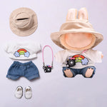 Plush Doll Clothes 17cm For Labubu Clothing Designer Rainbow White T Jeans Doll Clothes Set With Hat Glasses Toy Accessories