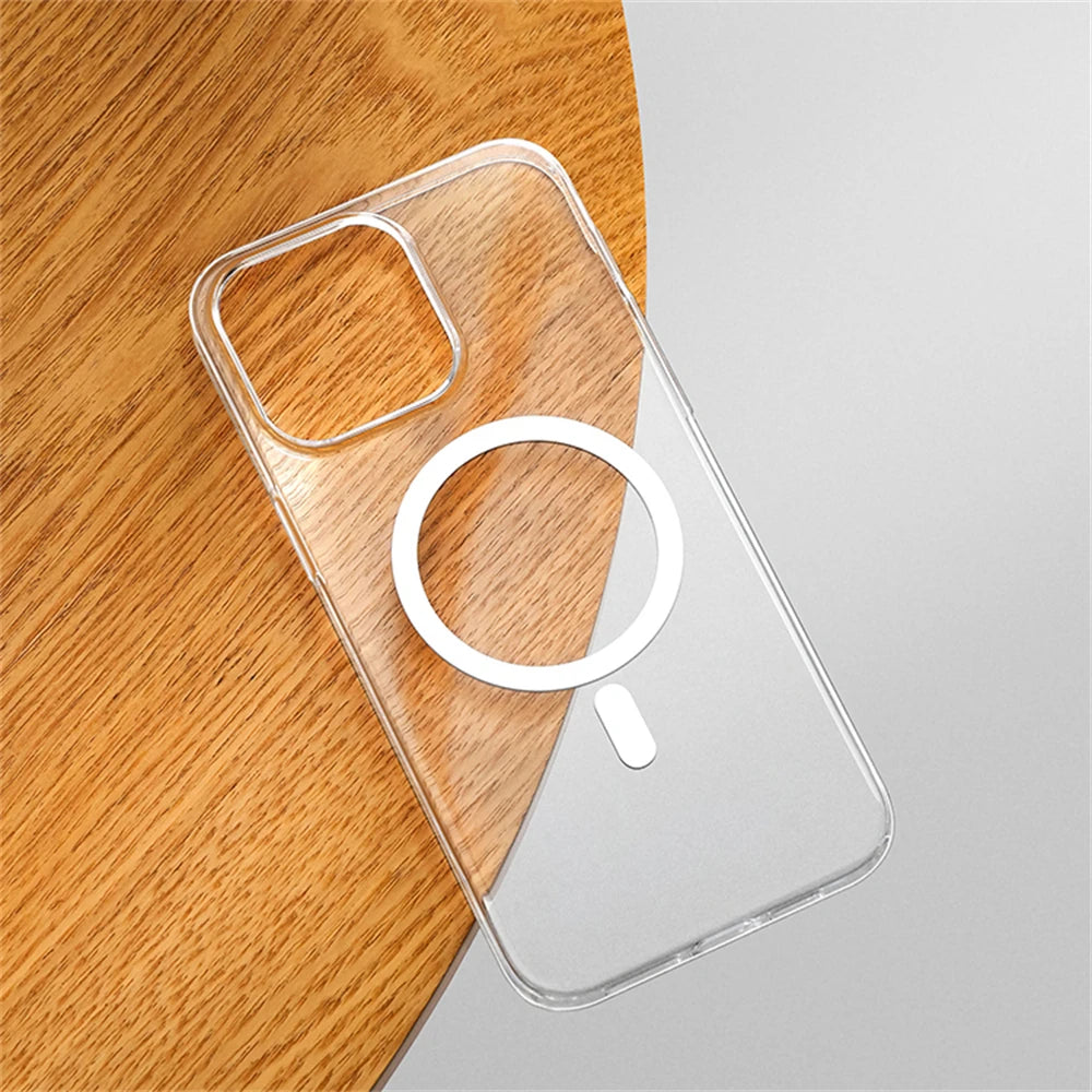 Ultra Thin Hard PC HD Transparent Magnetic Case For iPhone 17 Pro Max 16 15 14 Plus 13 12 Magsafe Wireless Charge Clear Cover