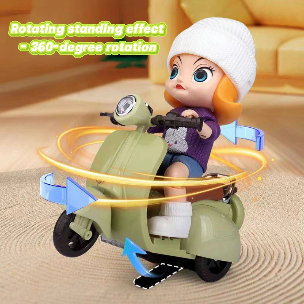 Mini Electric Motorcycle Children's Toy for Labubu Retro Dazzling Spin Toy Motor for Doll Cotton Doll Pet Toys  Birthday Gift